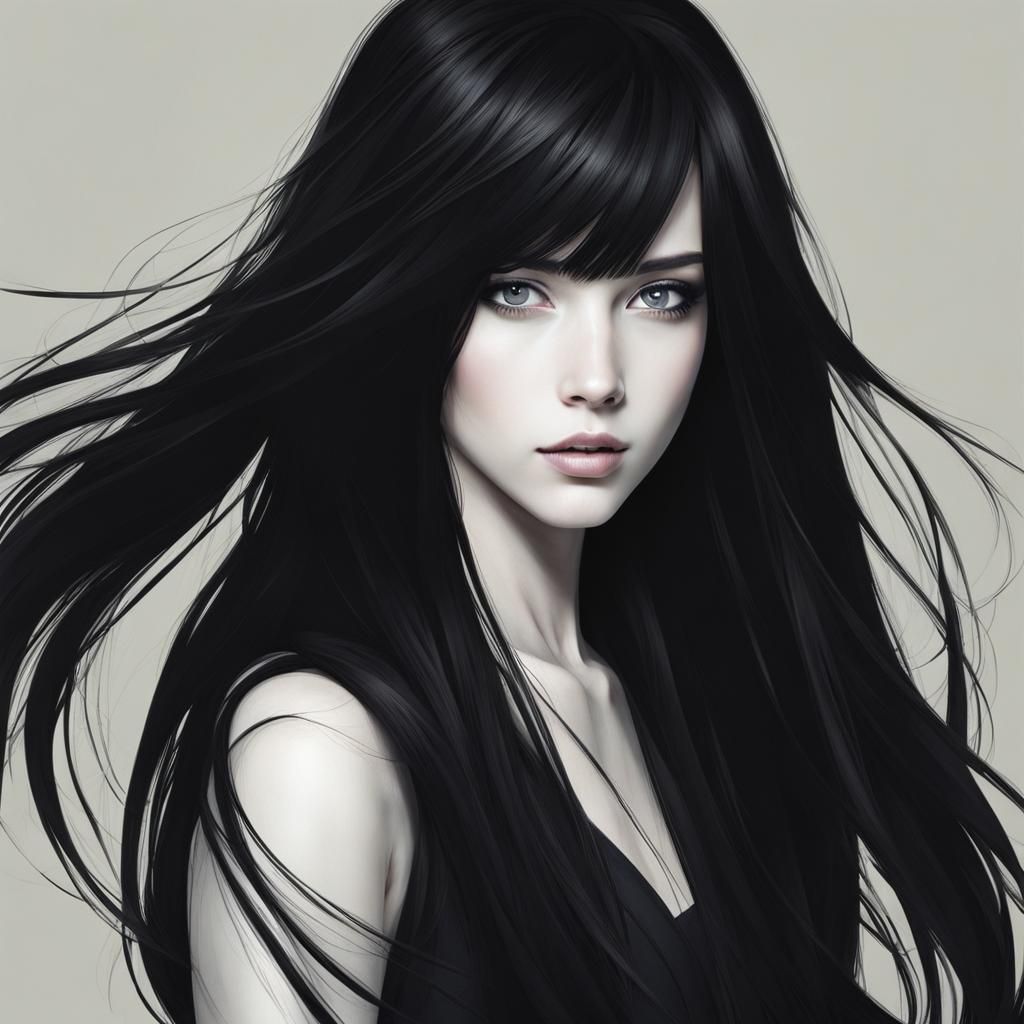 Hyperrealistic Dark Embodiment: Girl with Black Hair