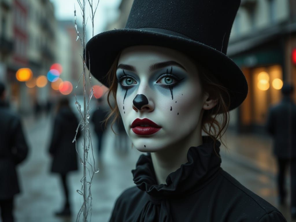 Mime Trapped Behind Cracked Glass in City