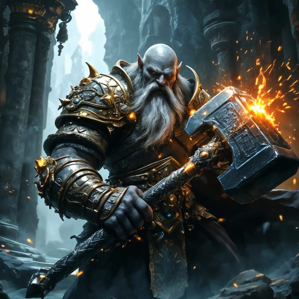 Intricately Armored Dwarven Warrior in a Dark Castle