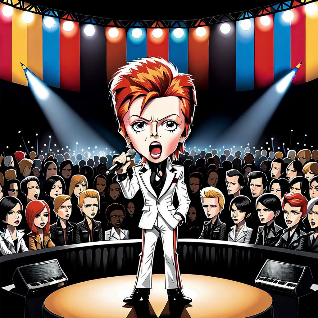 Chibi Style Pencil Drawing of David Bowie as Ziggy