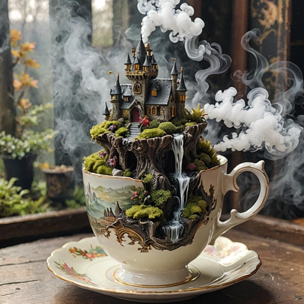 Miniature Dragon Lair in a Vintage Teacup