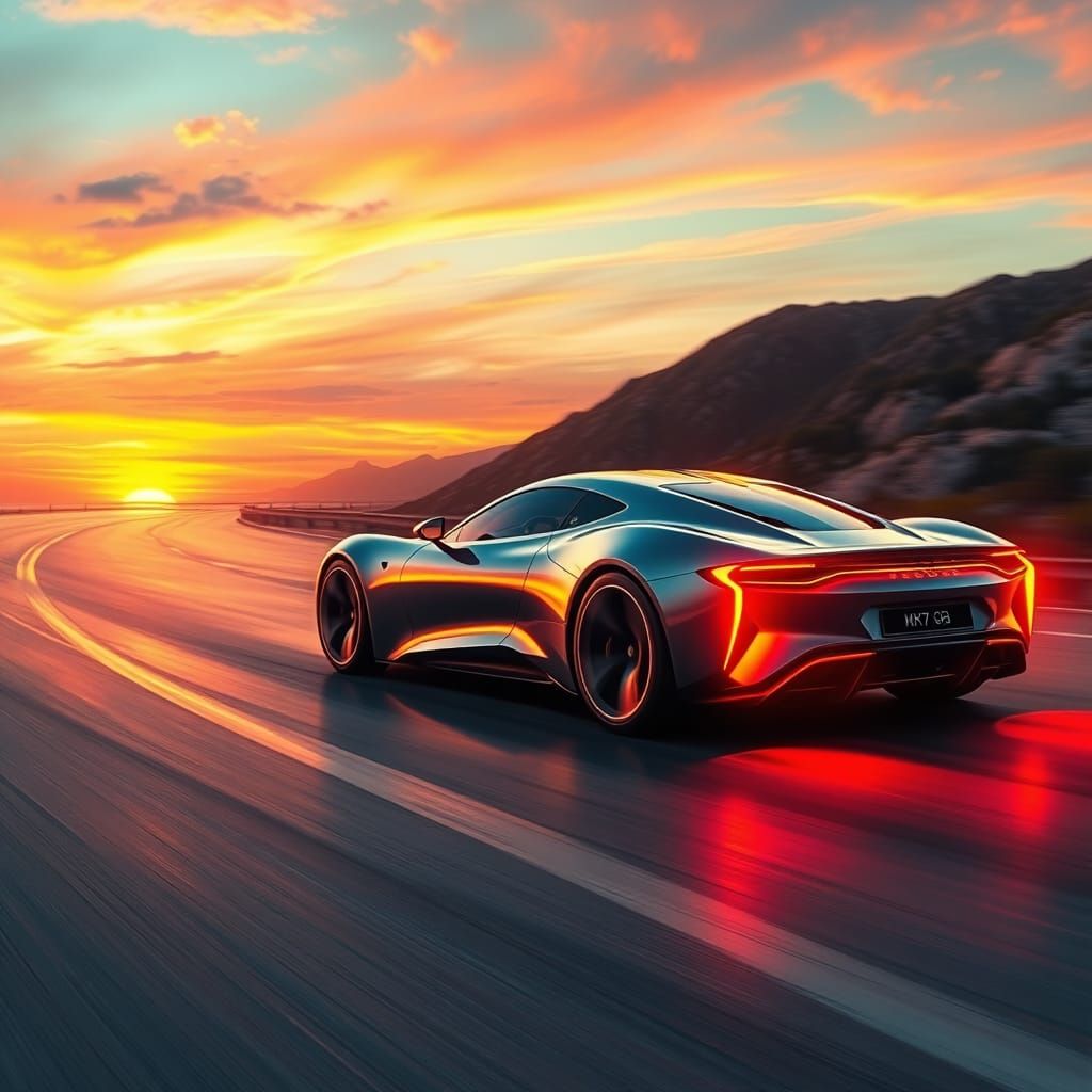 imagine a sleek, futuristic car with glowing neon accents dr...