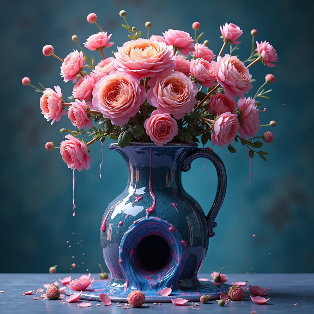 Melting Flowers Black Hole: Surreal Dreamscape Art