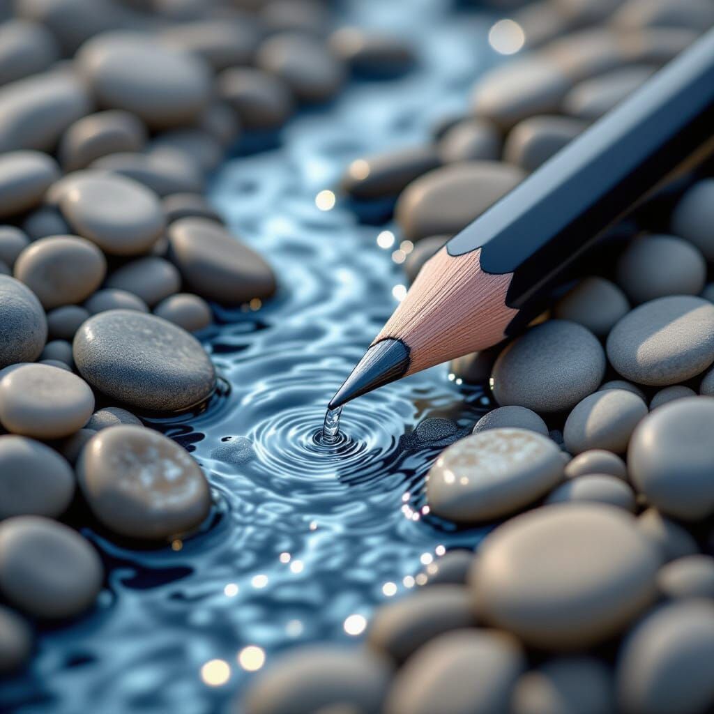 Hyperrealistic Graphite Pencil with Miniature River Macro Ph...