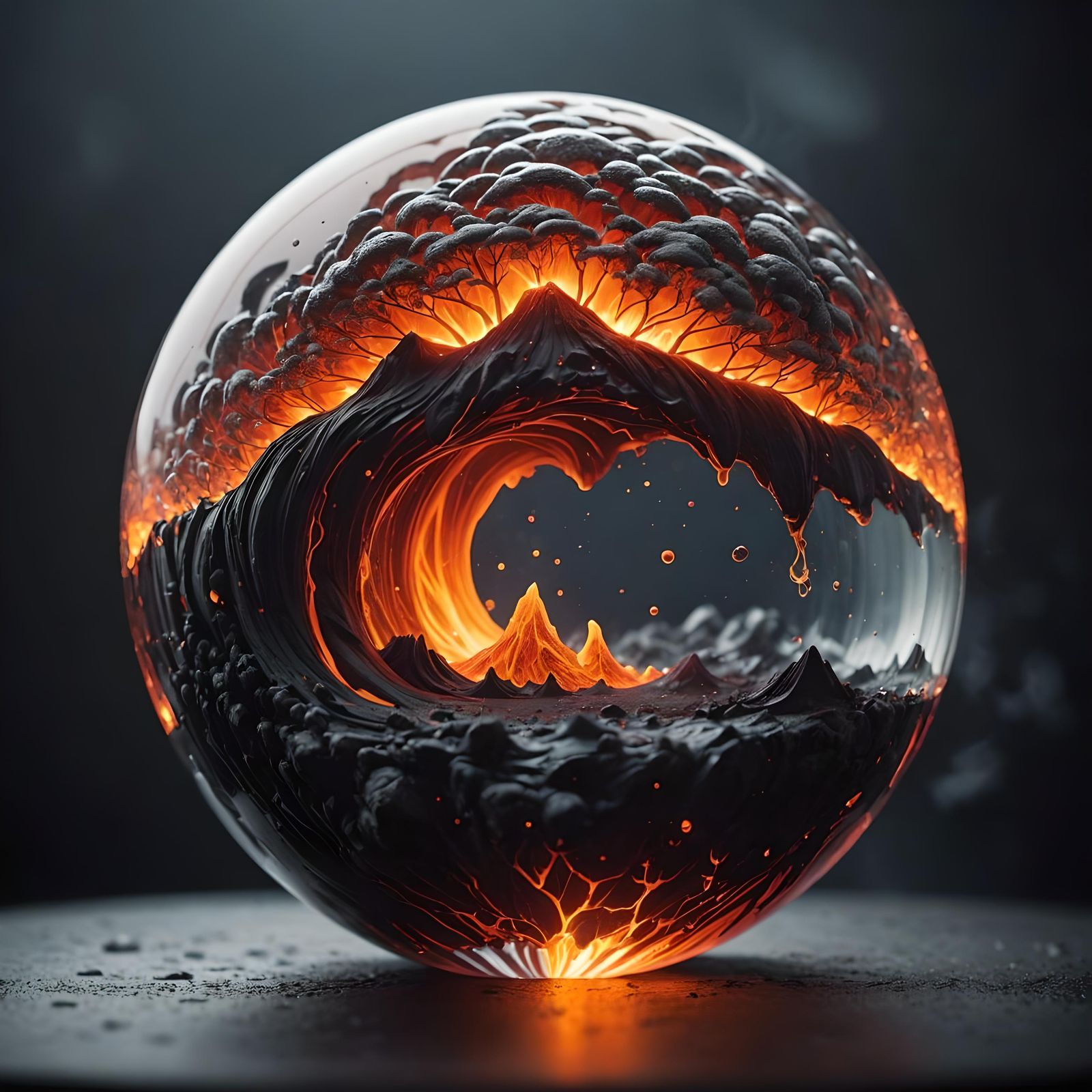 Lava Avalanche in Glass Sphere: Hyperrealistic Photography