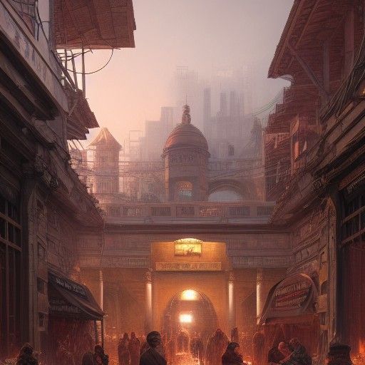 Spectacular Roman Market Entrance in Retrofuturistic Style
