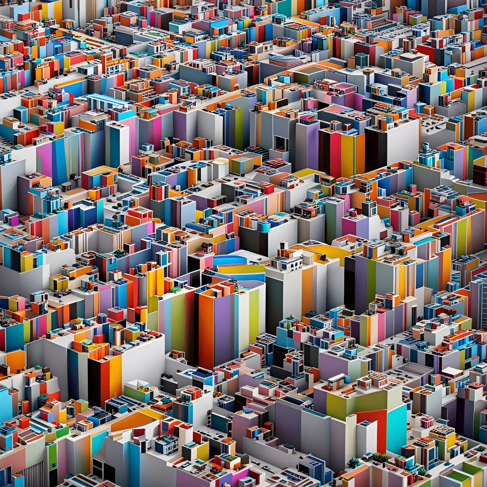 Vibrant Tetrachromatic Cityscape with Intricate Patterns