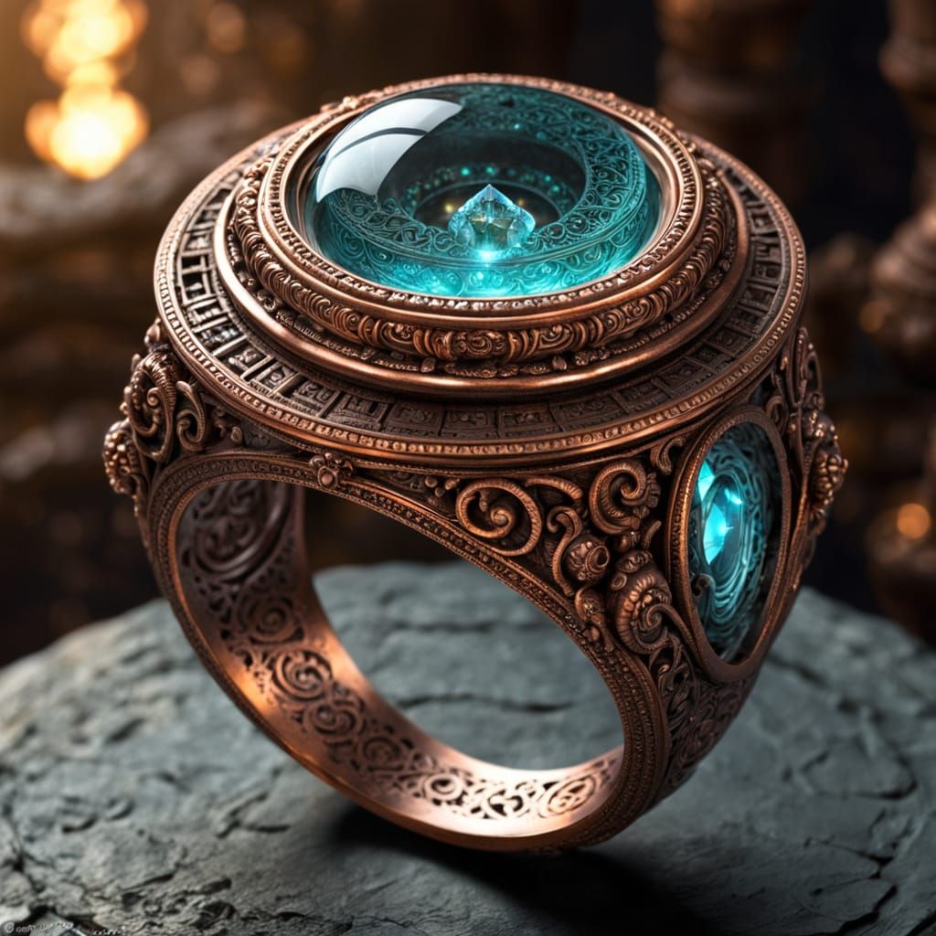 Ancient Copper Ring with Fairy Hovering in Temple