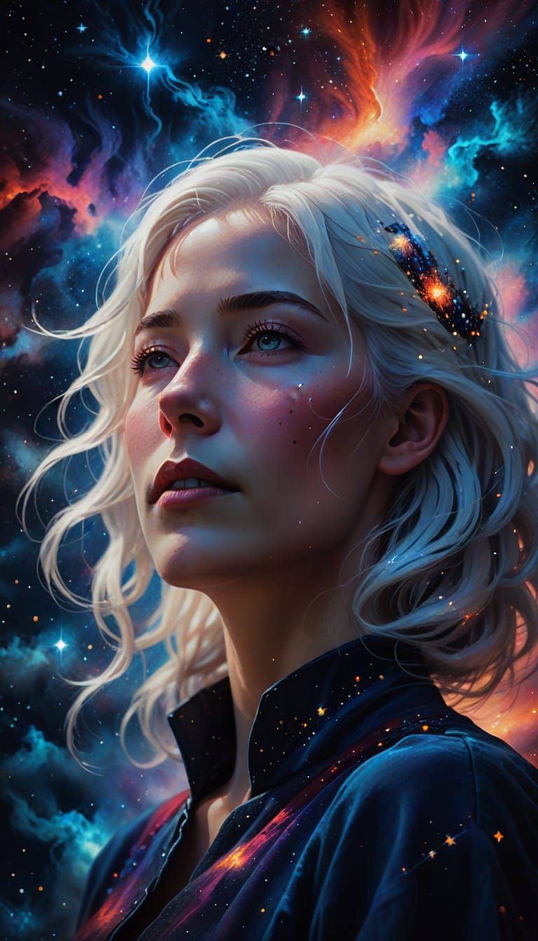 Woman in Nebula Void: A Fine Art Painting