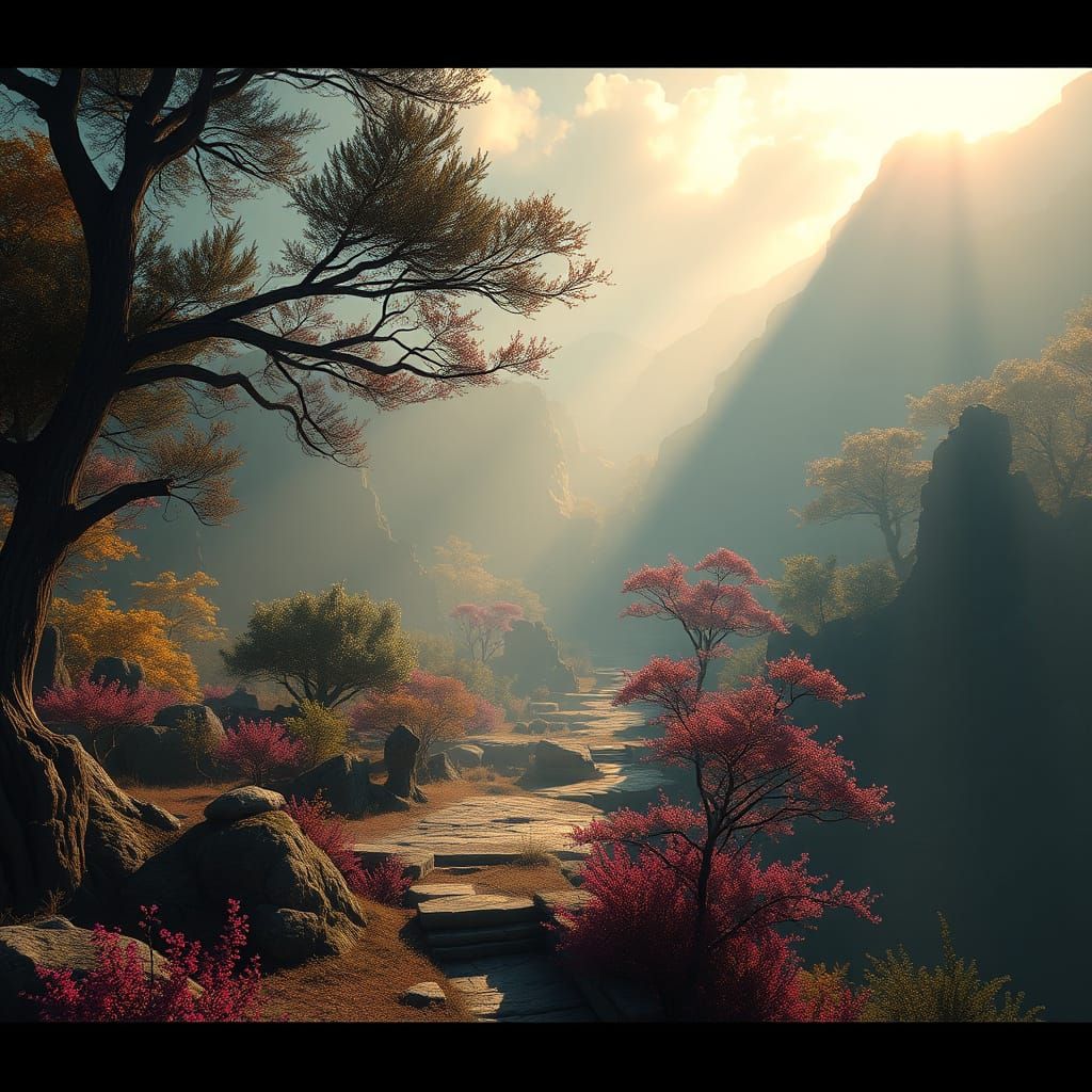 Morning Sunrise in Vibrant Fantasy World