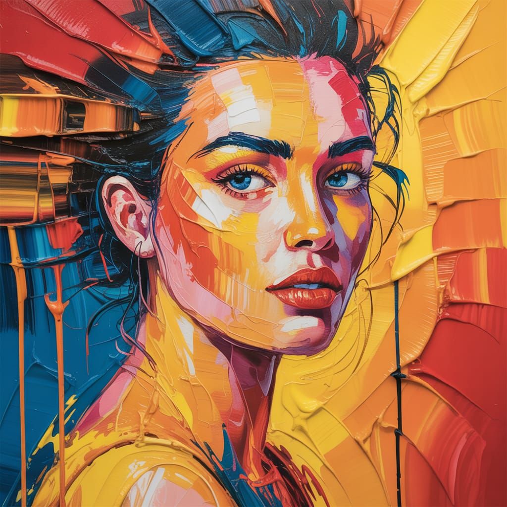 Abstract Portrait in Acrylic Paint with Vibrant Colors