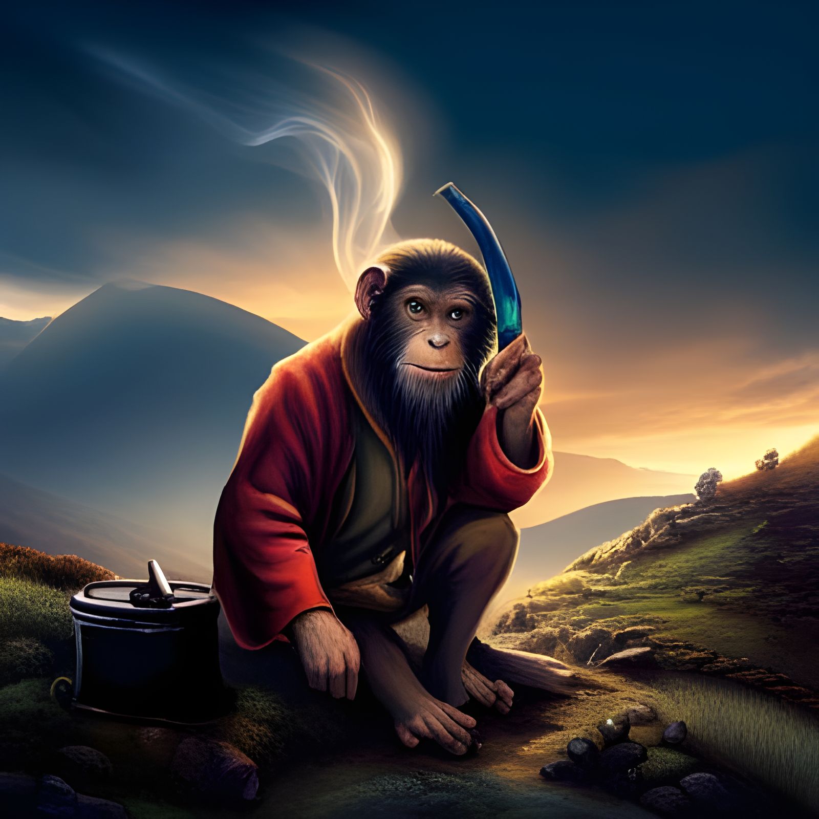 Hobbit Chimpanzee Wizard in Fantasy Wonderland