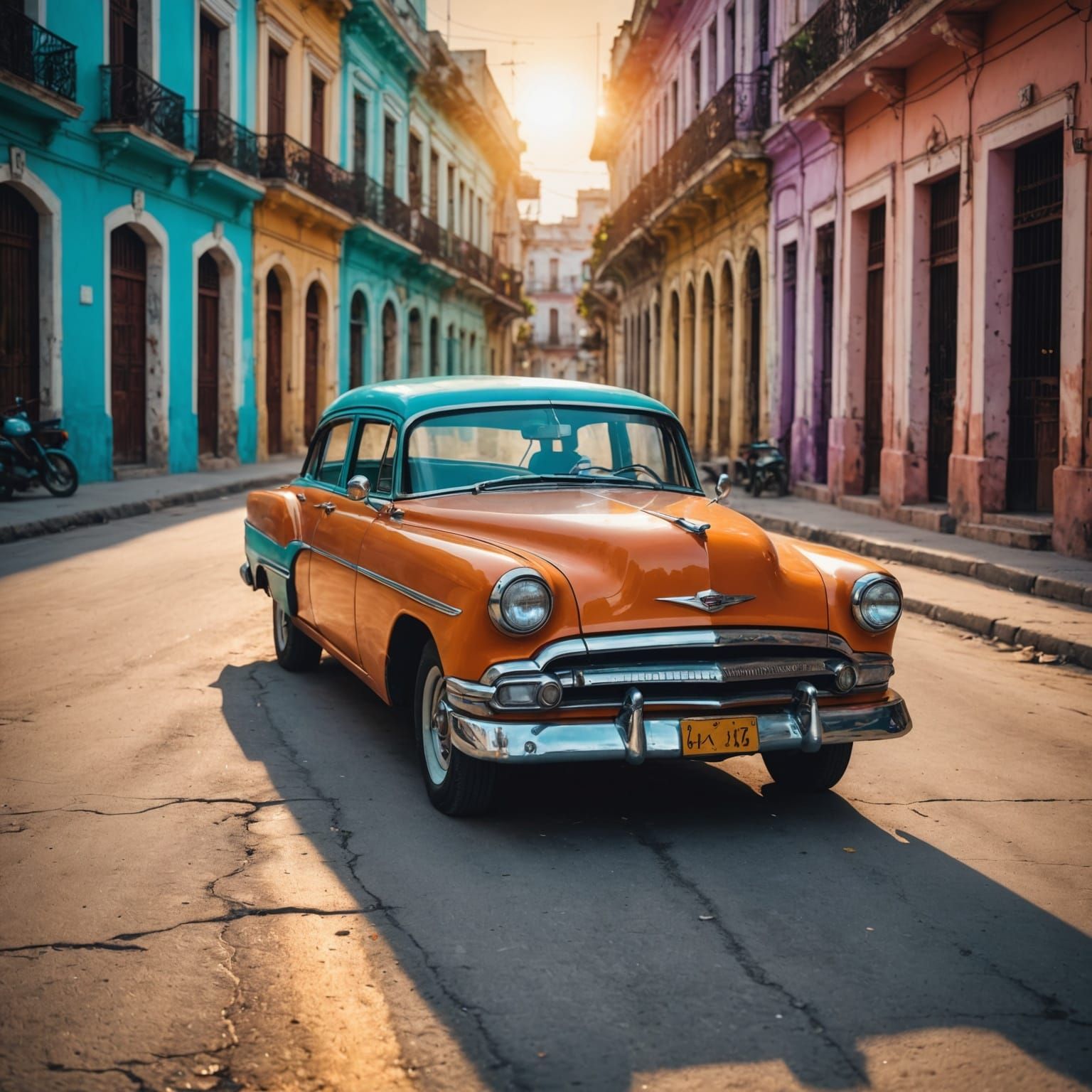 Classic Car in Cuba: Retro Watercolor Concept Art