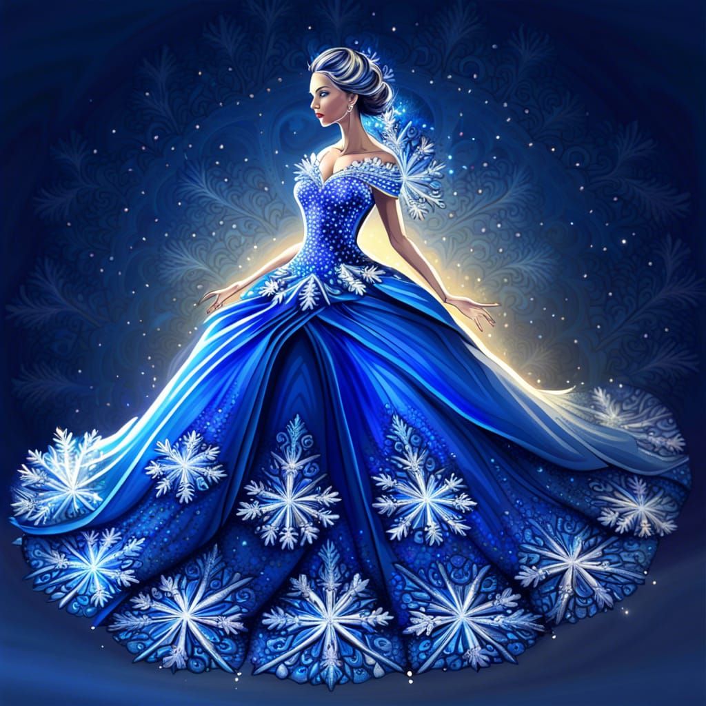 Sapphire Gown with Fractal Crystal Snowflakes