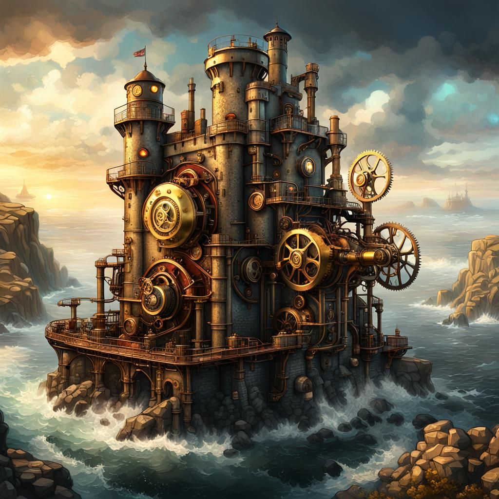 Steampunk Castle with Integrated Engine, Digital Art