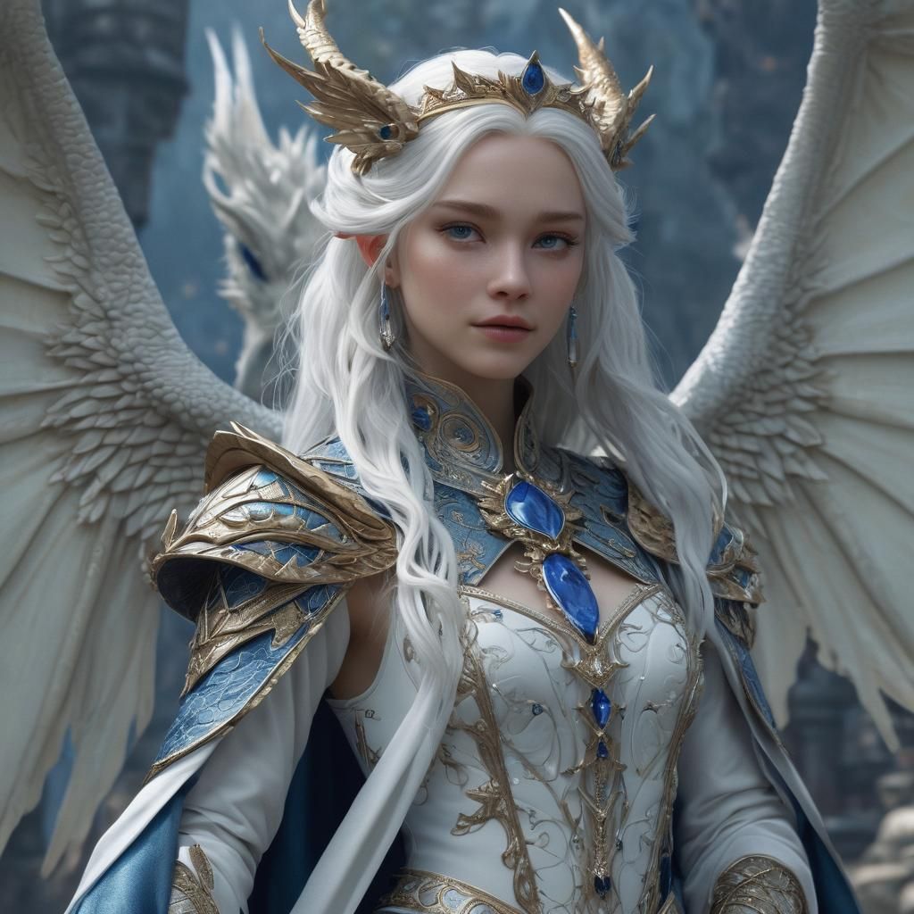 Dragon Queen with Azure Hair: Fantasy Concept Art