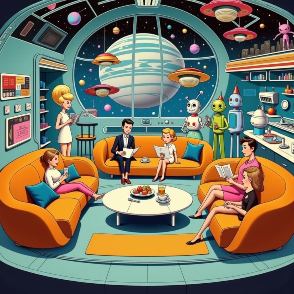 Retro Futuristic Spaceship Home in Mid-Century Design Style