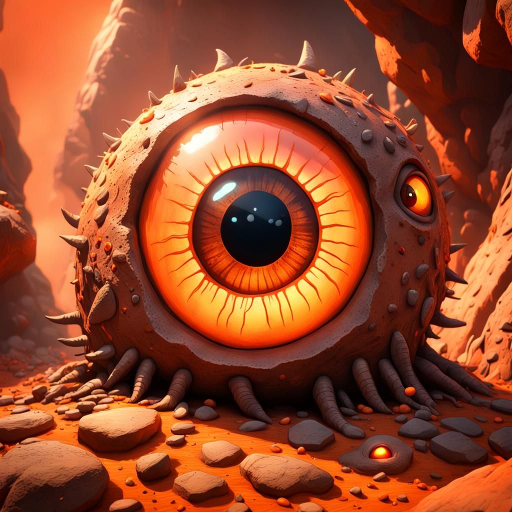 Giant Eyeball Monster in Cave, 3D Digital Art