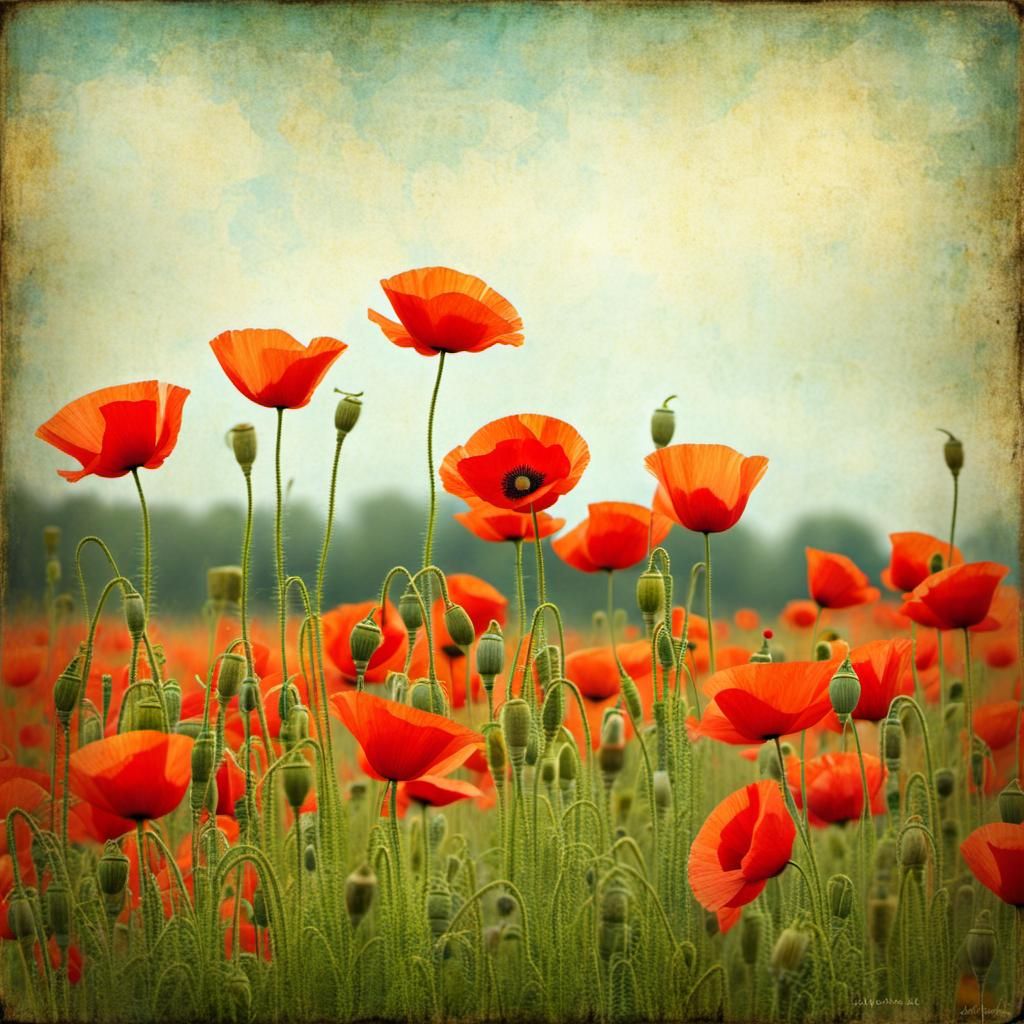Vibrant Poppies in Floral Painting Style