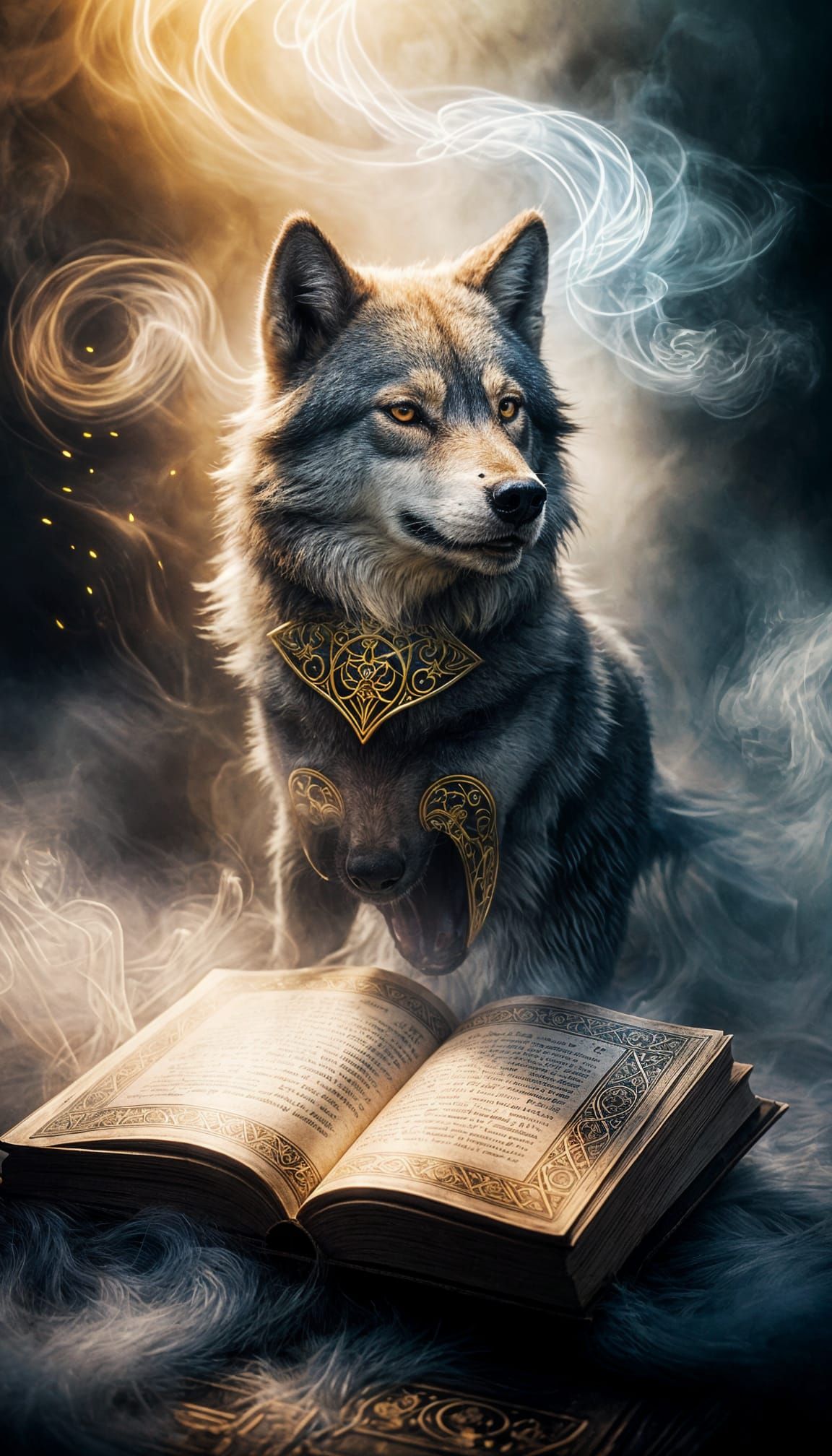 Mystical Wolf Emerging from Magic Book