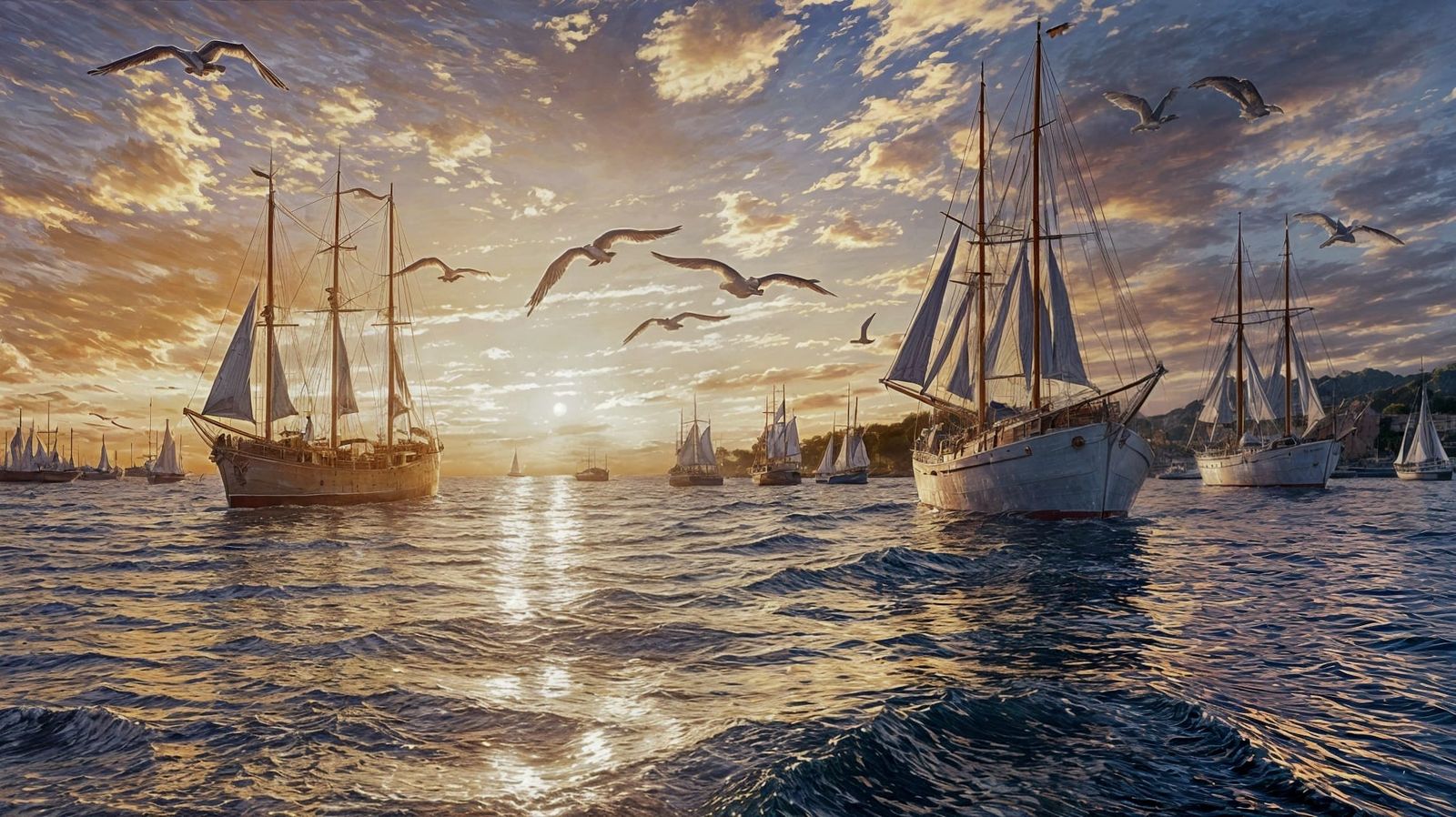 Glowing Harbor Sunset in Impressionist Style