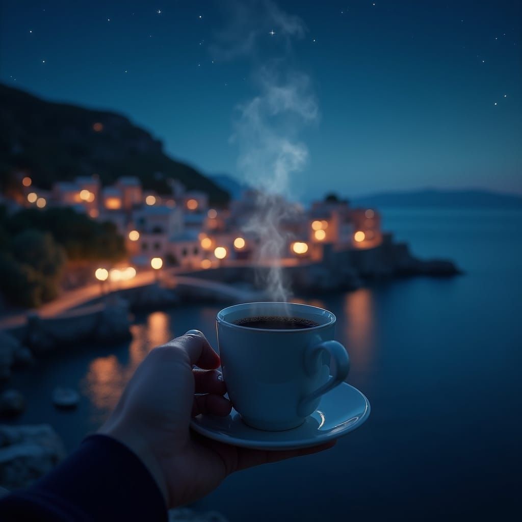 Dreamy Night Scene with Coffee Mug