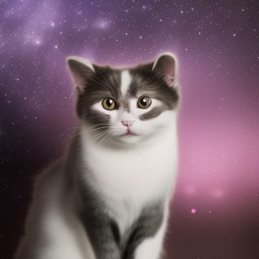 Purple Cat Portrait in Starry Space, 4K