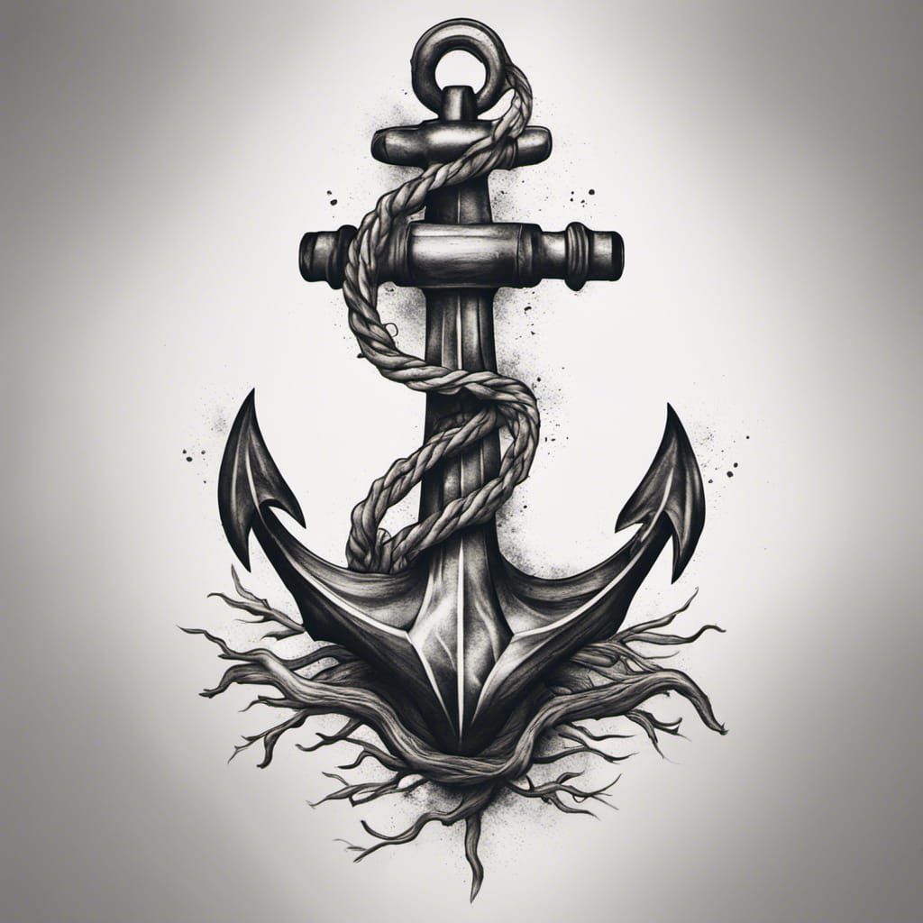 Minimalist Anchor Tattoo Design with Root Details