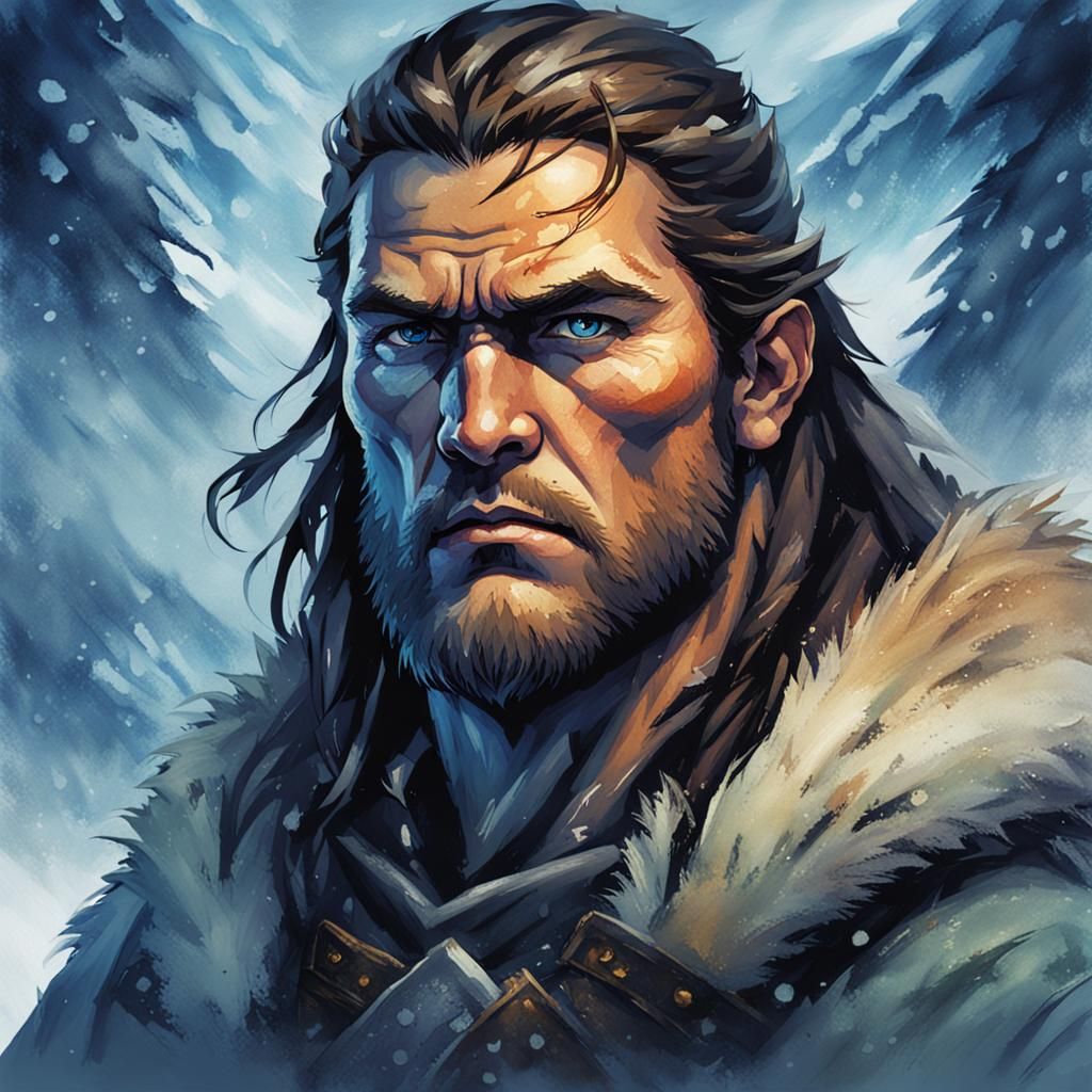 Nordic Barbarian and Mage Watercolor Painting