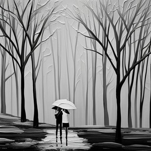 Cozy Couple in Nature: Expressionist Oil Painting