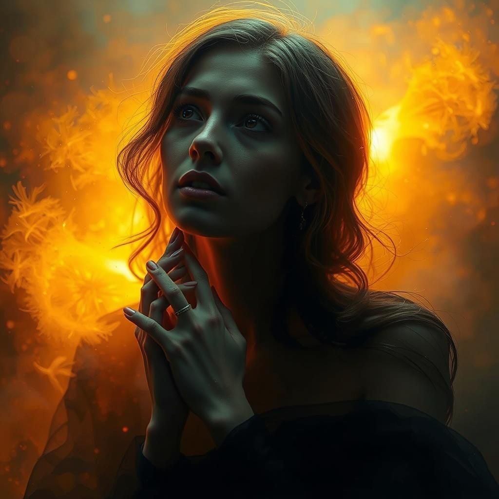 Ethereal Woman in Dandelion Dreamscape as Digital Art