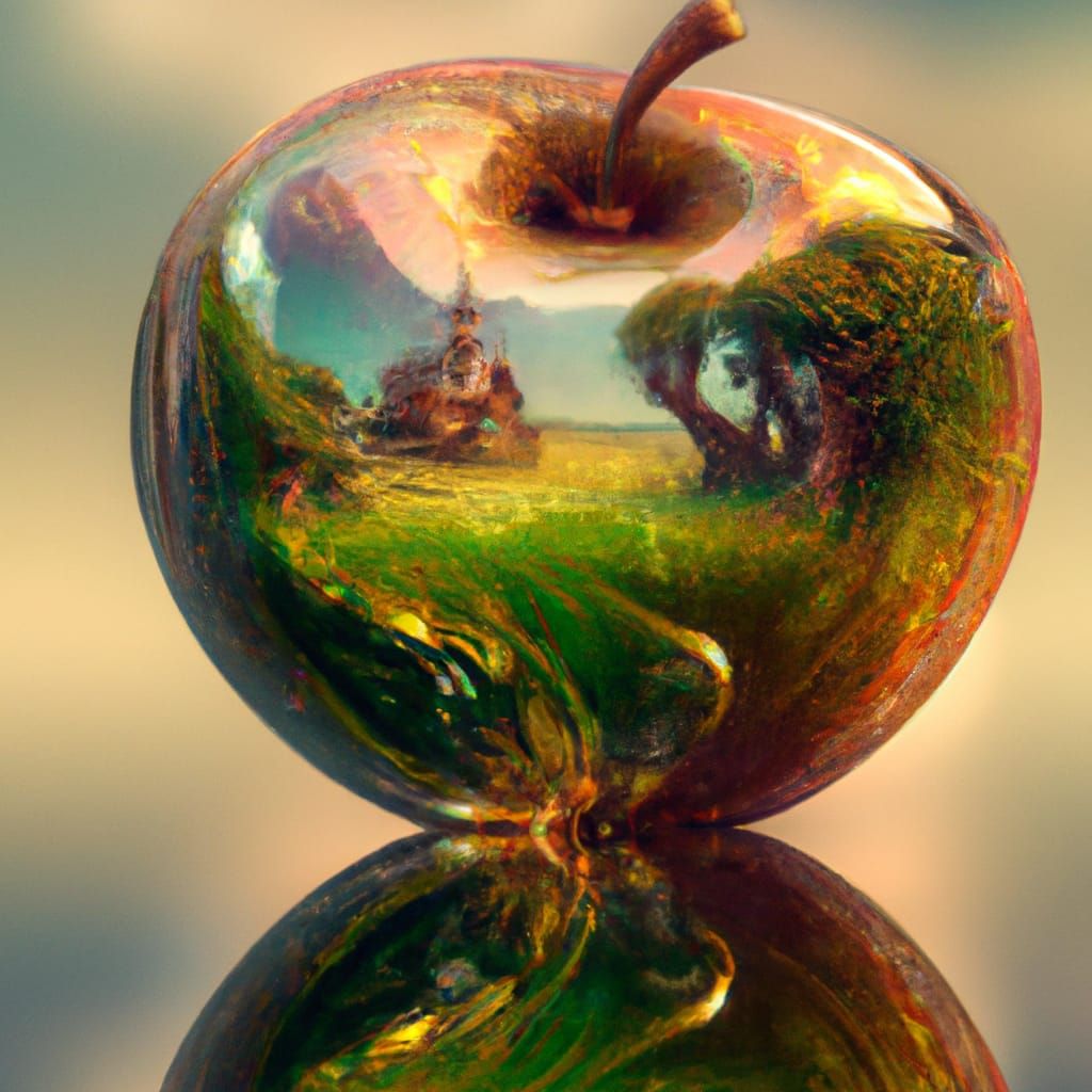 Apple with a reflection of a cozy place to stay at...