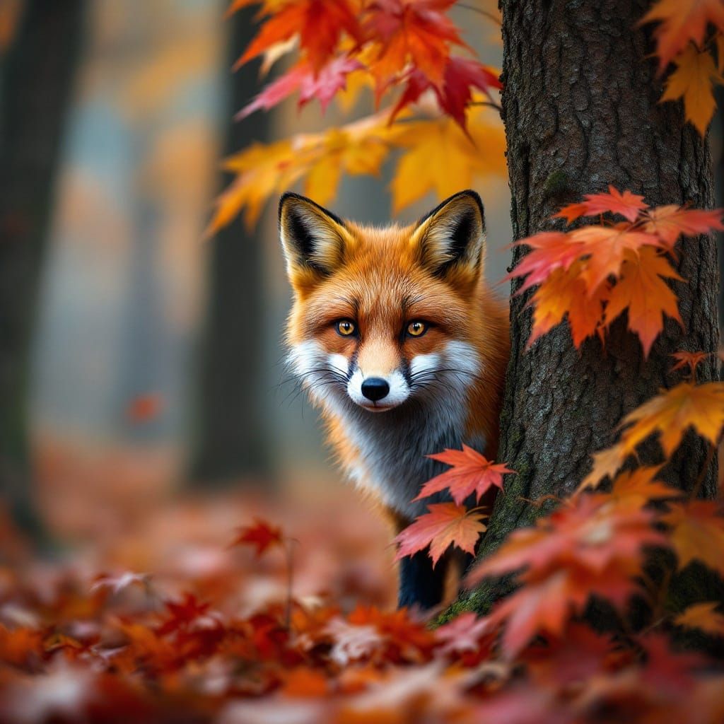 Vibrant Red Fox Portrait in Autumn Forest