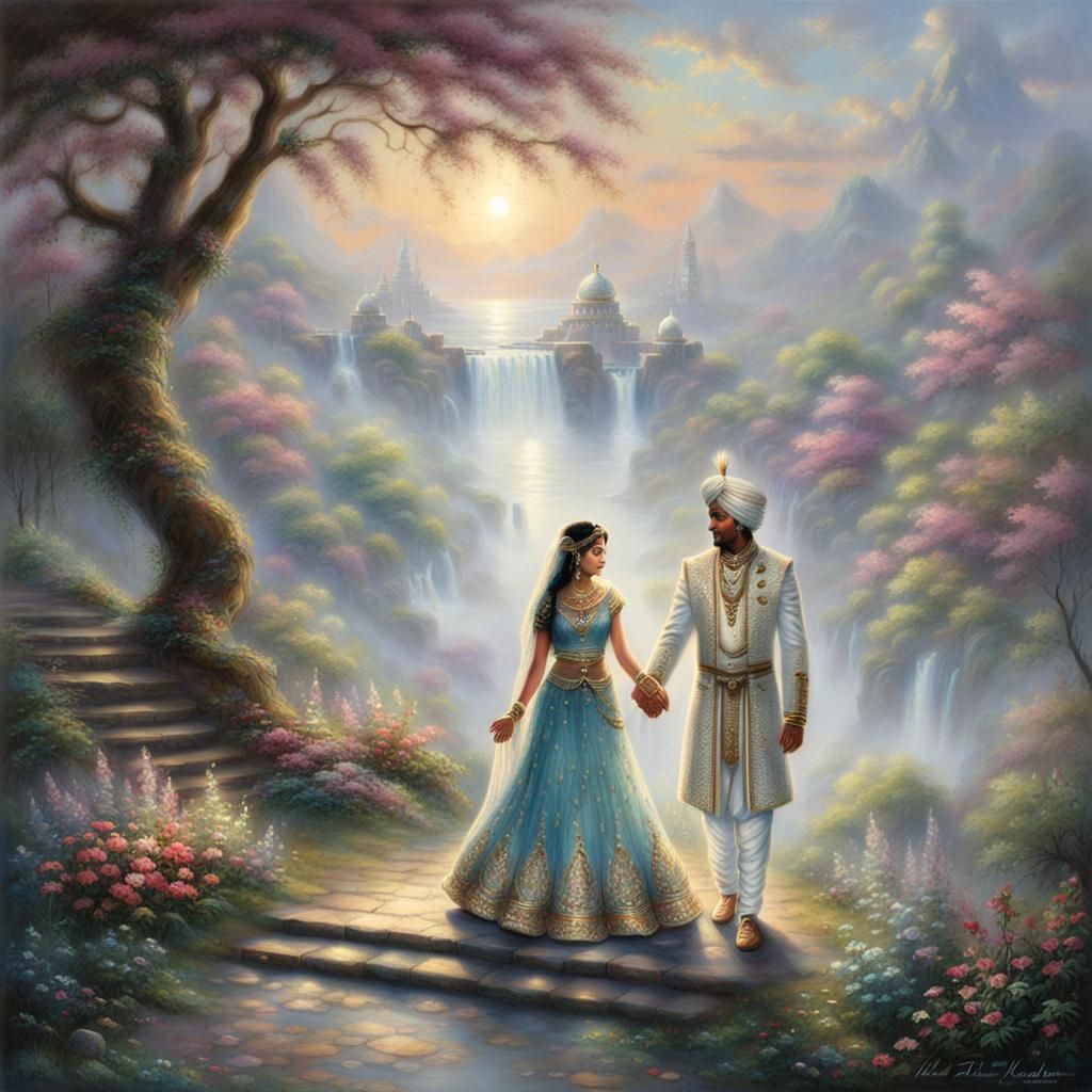 Ethereal Indian Wedding Scene in Kinkade Style