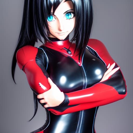 Anime Girl in Red and Black Catsuit