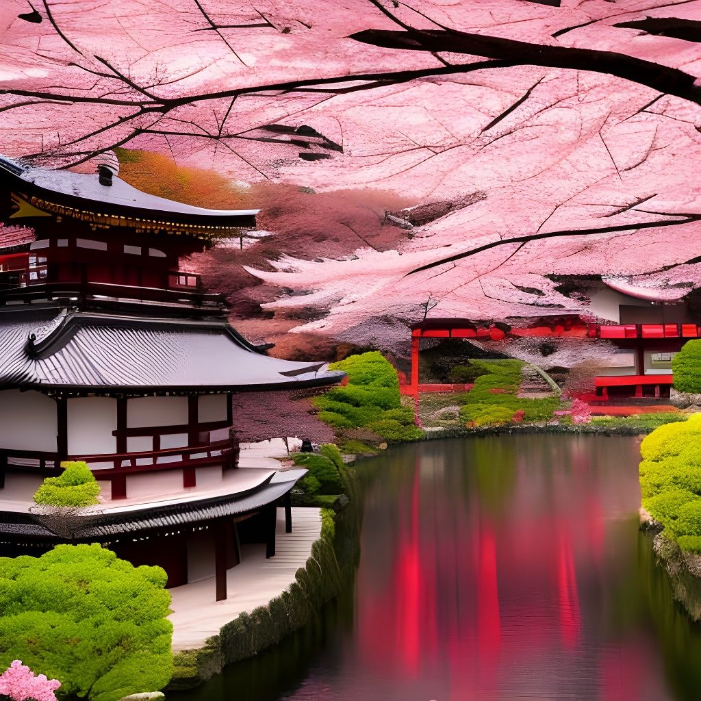Bishamon-do Temple with Cherry Blossoms in Spring