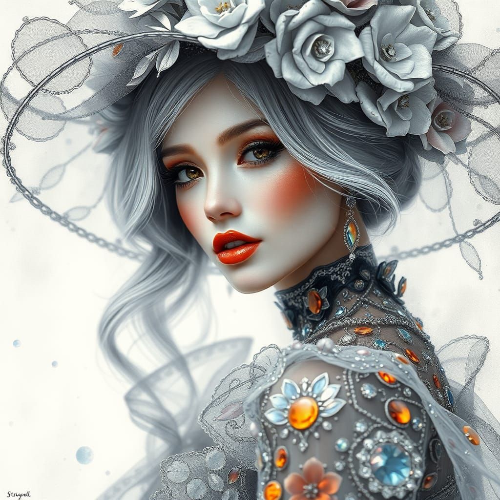 Elegant Woman in Crystal Glass Gown