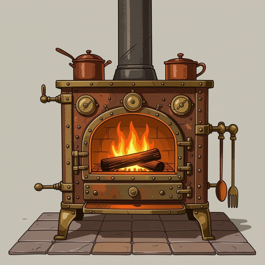 Steampunk Stove Schematic in Vintage Style