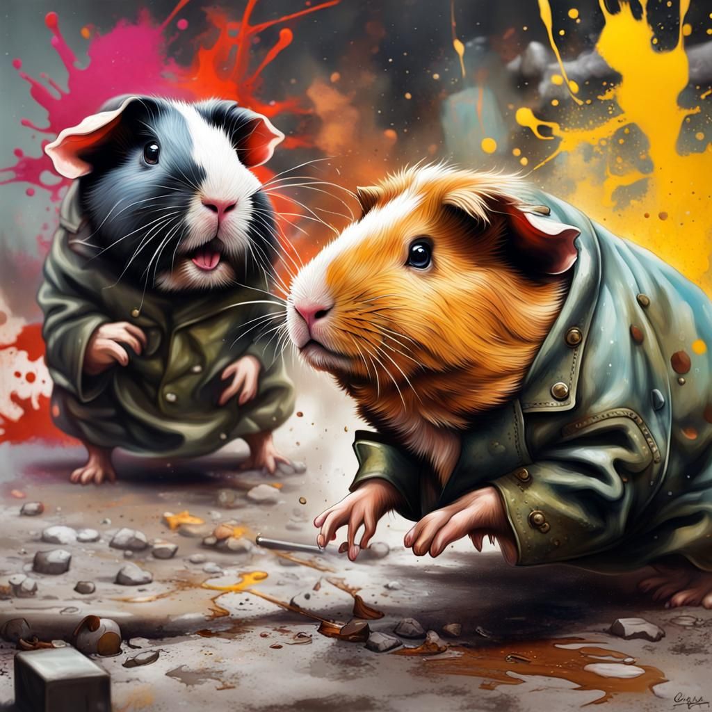 Guinea Pig in WWII as Graffiti Splash Art
