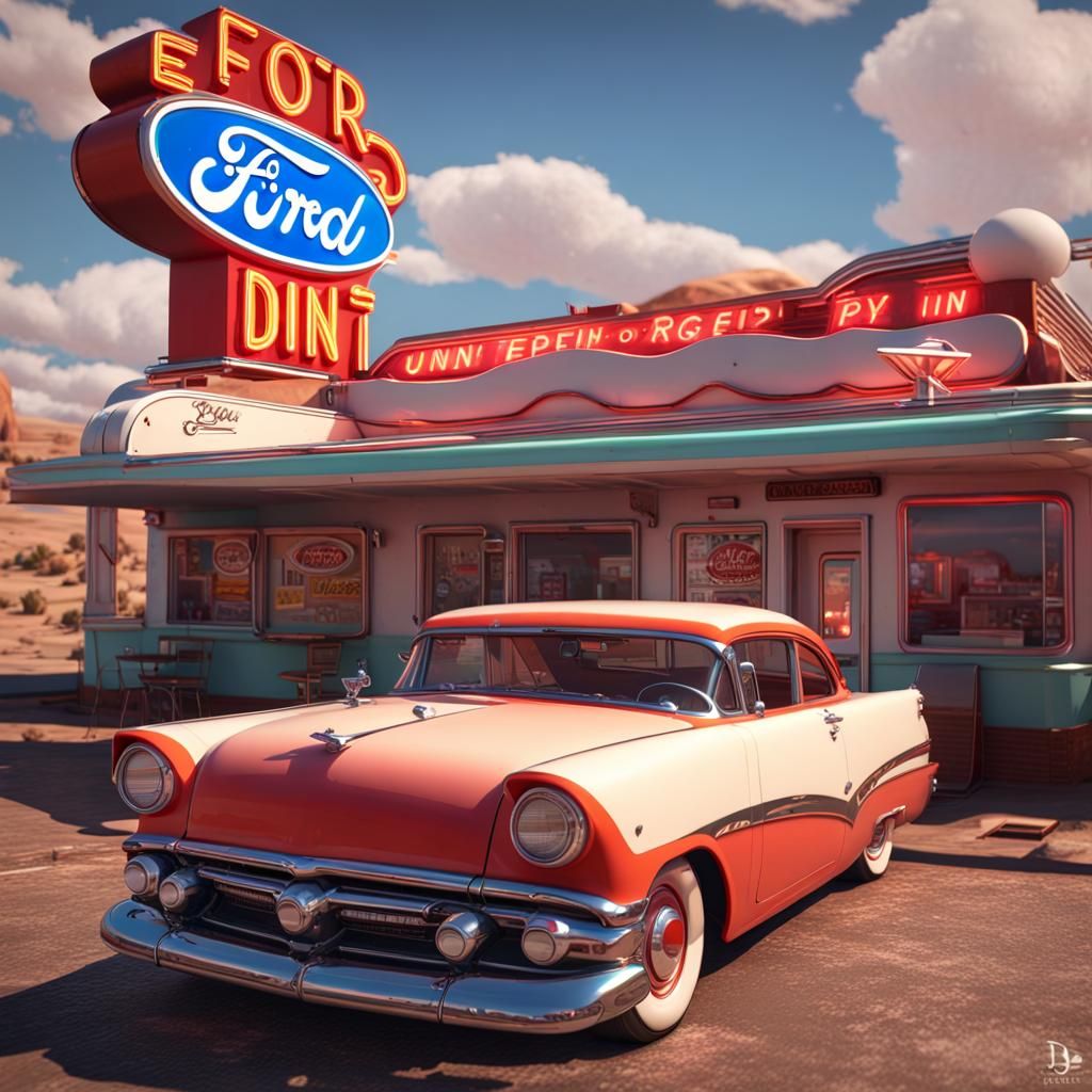 Retro Diner Scene with 30's Hot Rod in Unreal Engine