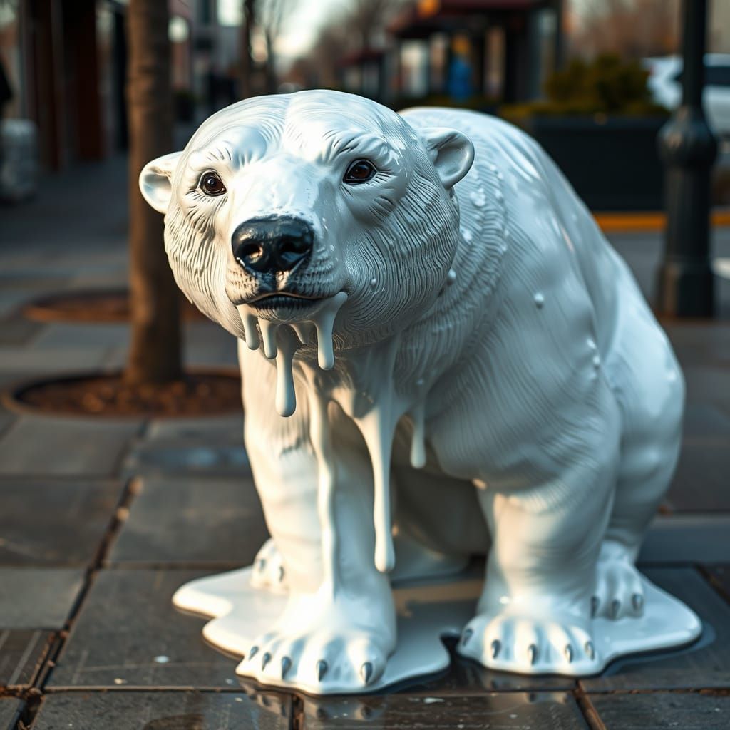 Melting Polar Bear Wax Statue: Photorealistic Art