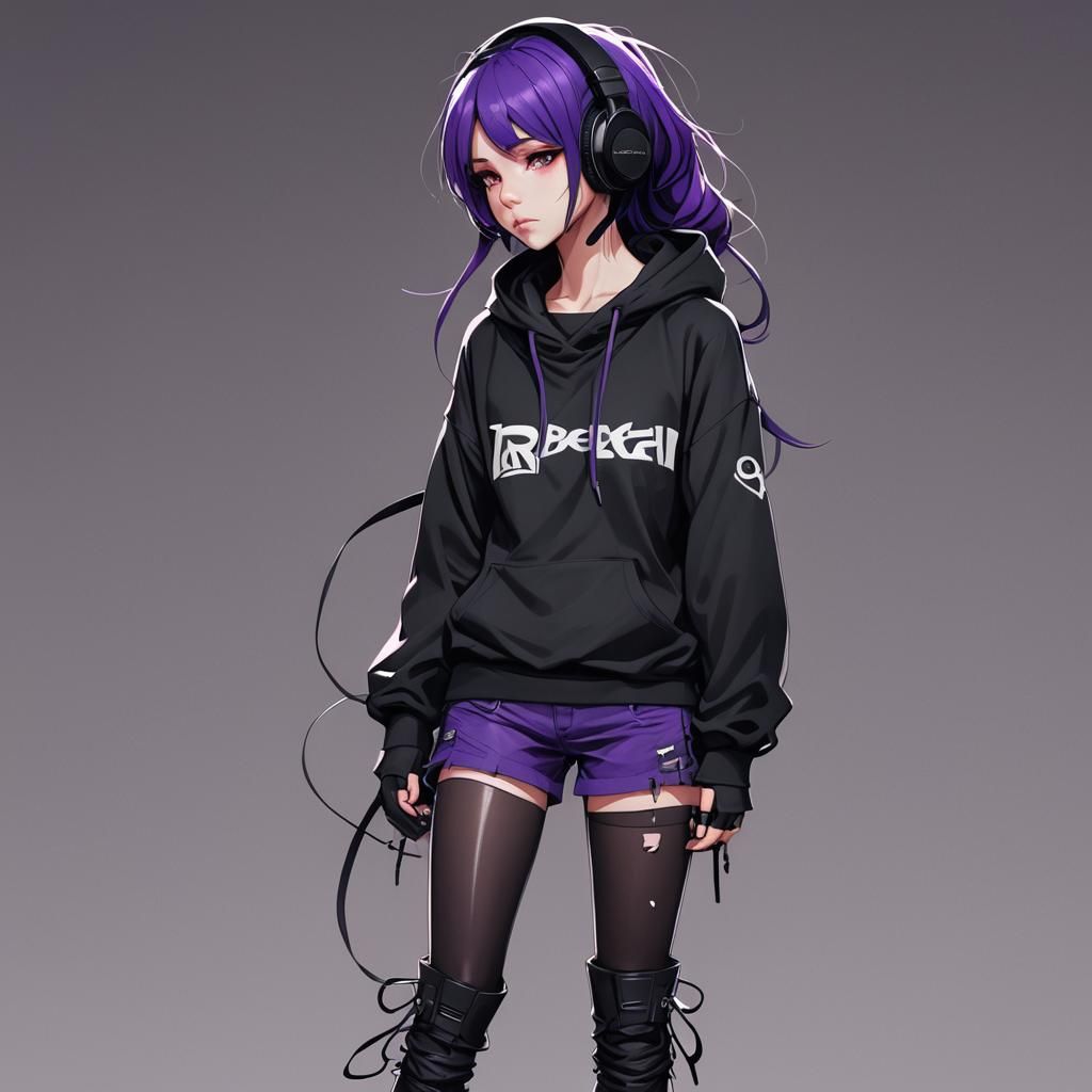 Emo Goth Anime Rebel in Cel-Shaded Style