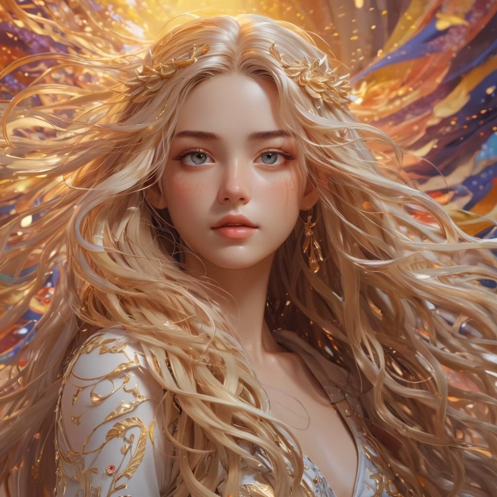 Anime Goddess of Light with Flowing Hair