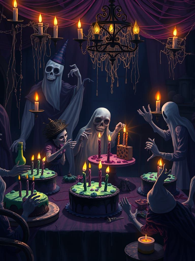 Spooky Birthday Party Dark Fantasy Illustration