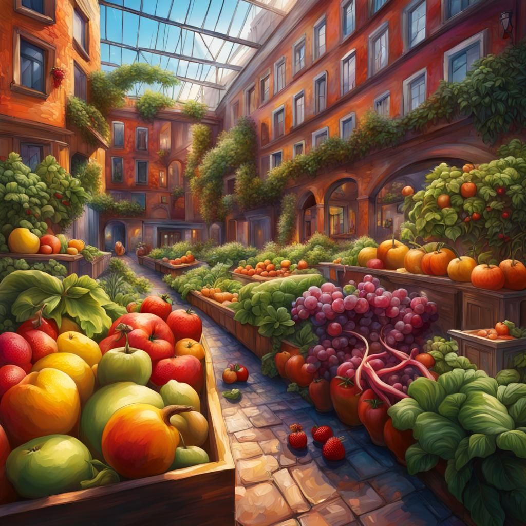 Vibrant Urban Courtyard Garden in Hyperrealistic Style