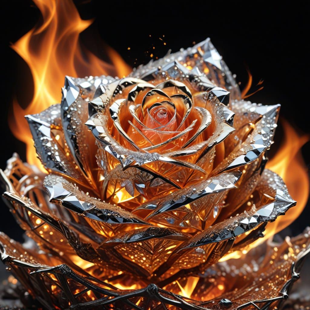 Sparkling Diamond Rose in Fiery Gold Nest