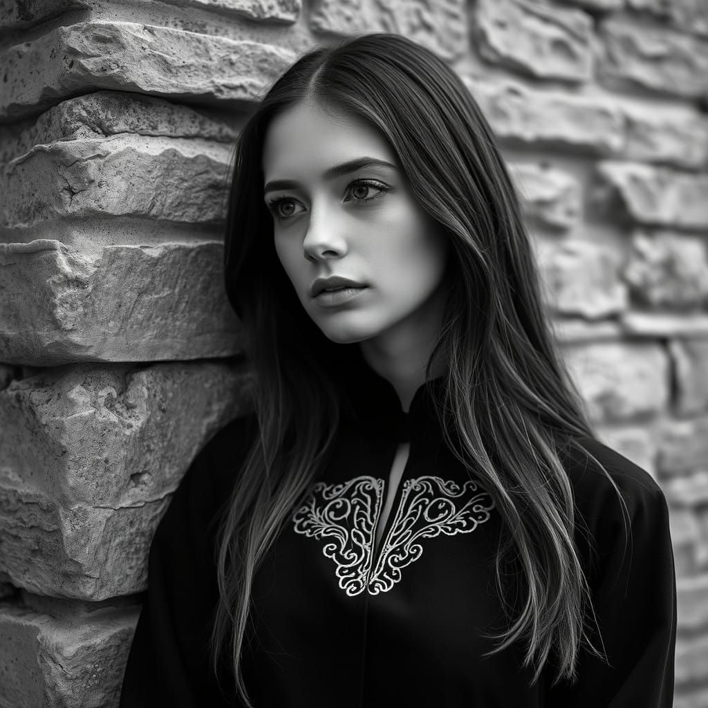 Elegant Young Woman in Mournful Contemplation