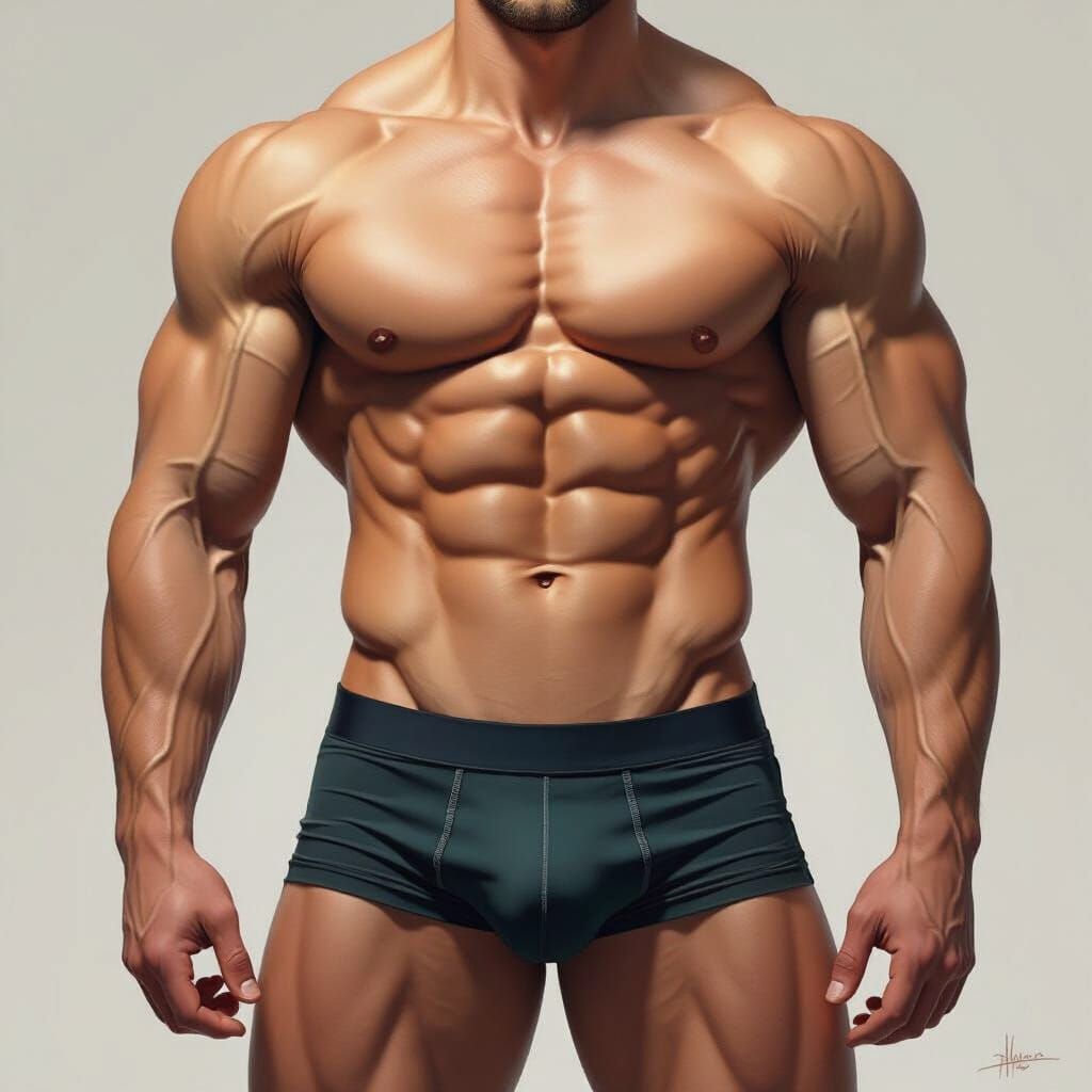 Muscular Man with Defined Physique in Realistic Style