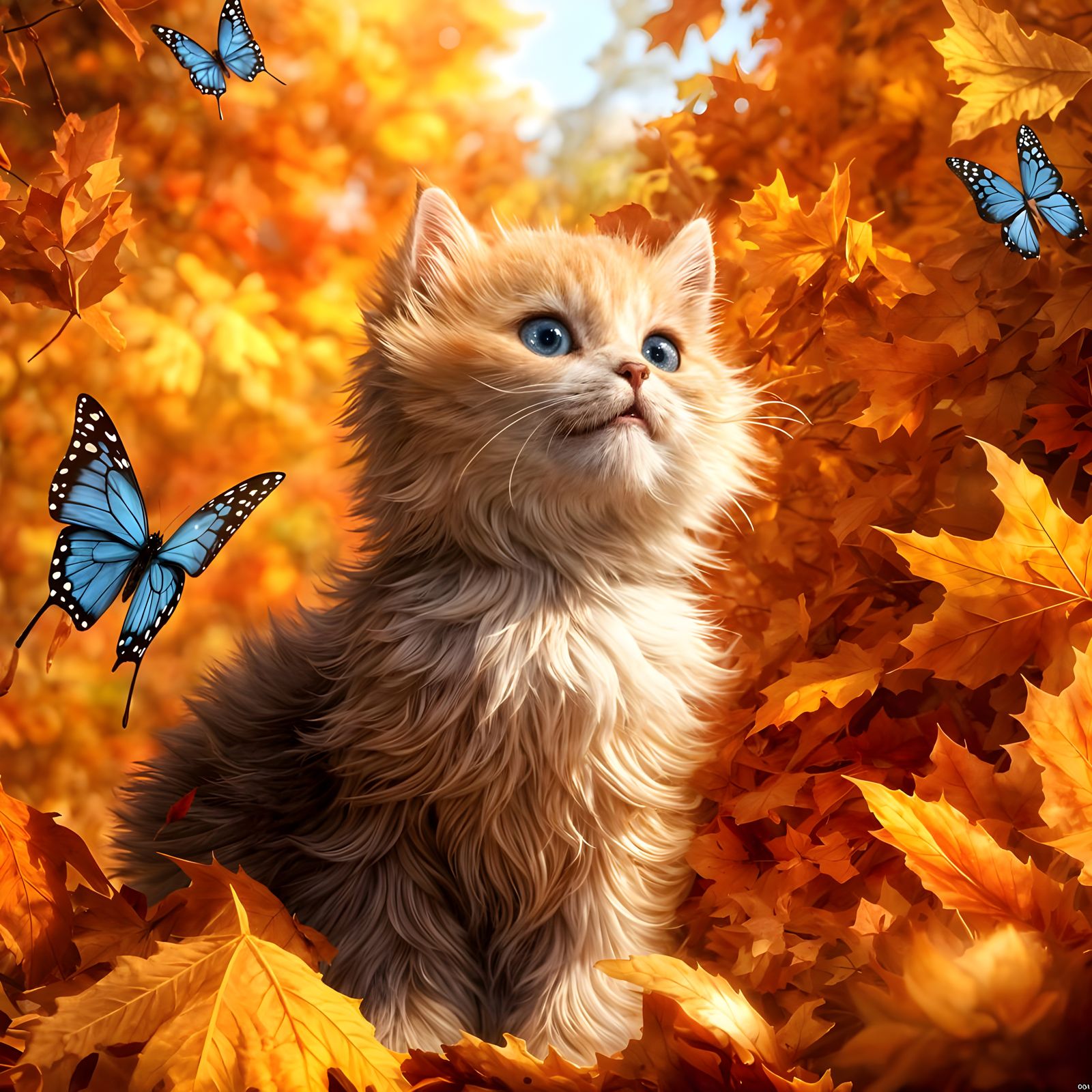 Cute Animals Playing in Autumn Leaves