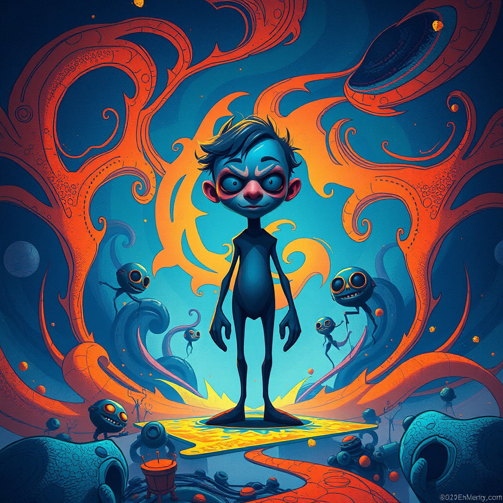 Comical Figure in Futuristic Art Style